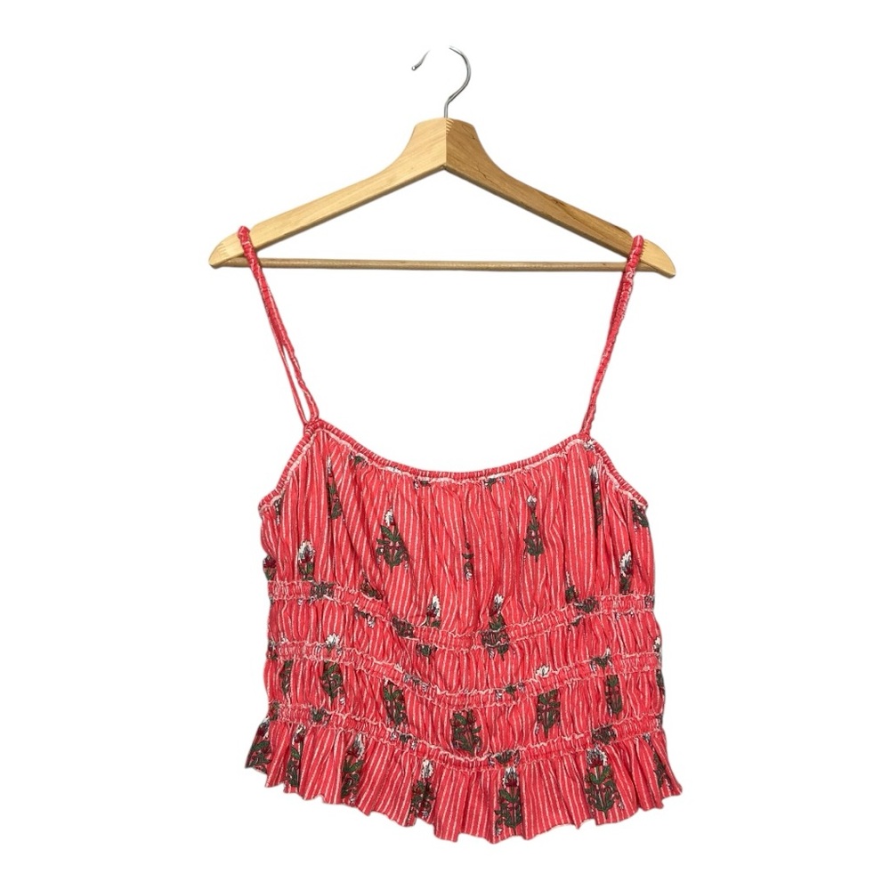 We The Free Pink Smocked Ruffled Camisole